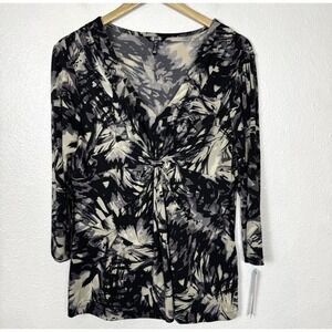 Daisy Fuentes Black and Cream Patterned Blouse XL